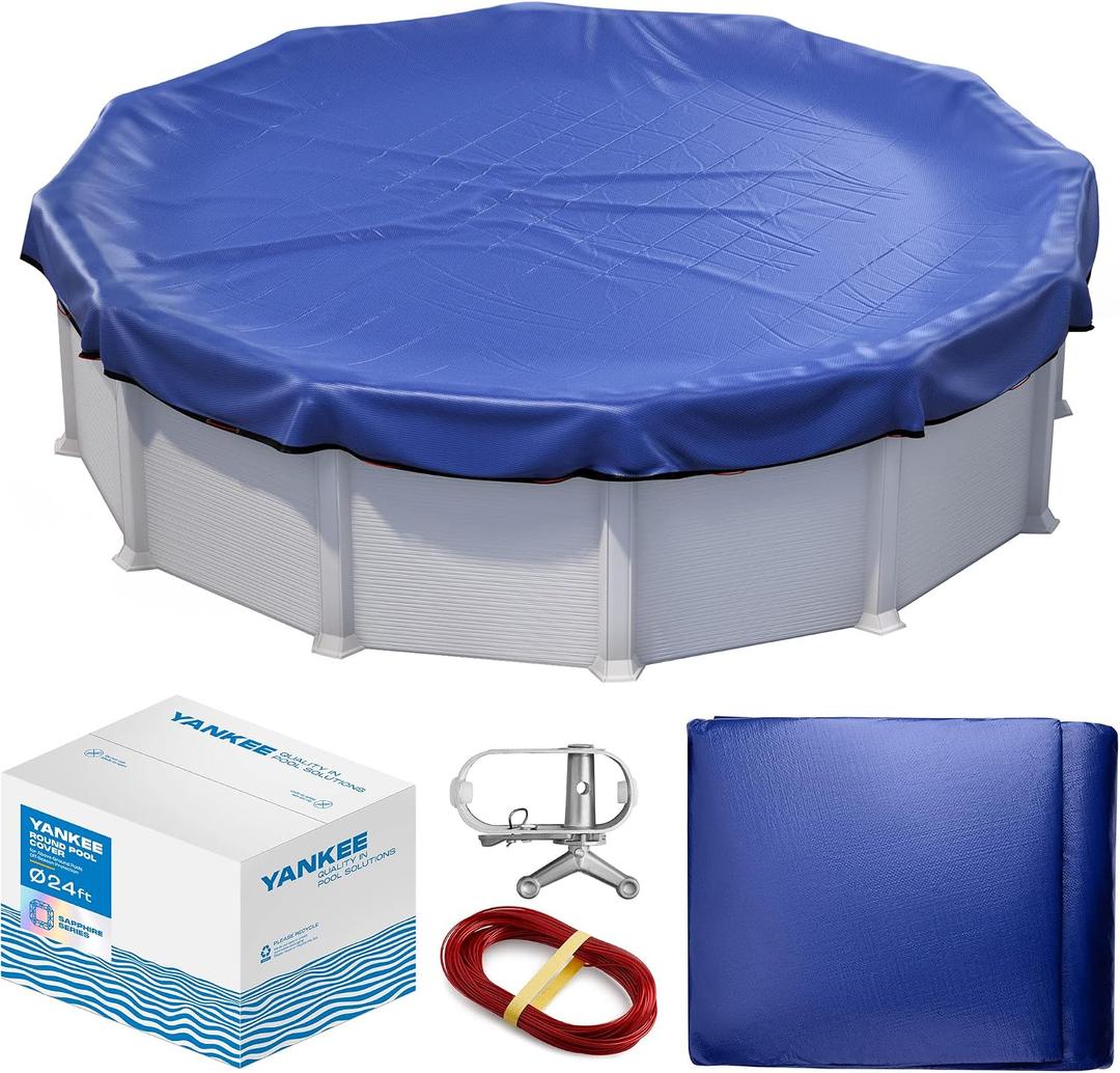Winter Pool Cover 24 ft Round for Above Ground | Extra Thick & Durable Above-Ground Pool Cover | Sapphire Series of Premium Cold- and UV-Resistant Pool Cover | by Yankee Pool Pillow