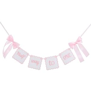 Pink Bow Half Way To One Banner - Half Birthday Decorations for Girls,Sweet 6 Months Birthday Decorations,Pink Cake Smash Photo Backdrop,Nursery Home Wall Fireplace Decor