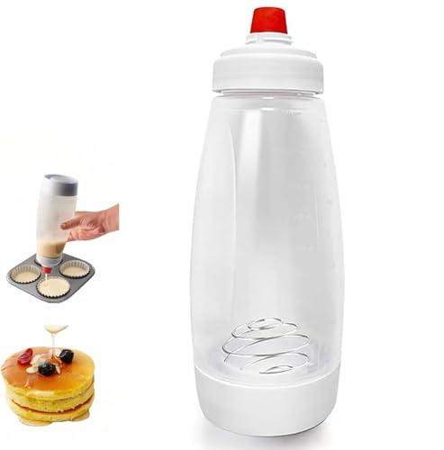 Batter Mixer and Dispenser with Whisk Ball, 1000ml Silicone Squeeze Pancake Batter Dispenser and Mixer, Stand Base and Leak-proof Sealing Ring for Pancakes Crepes Waffle Muffins Cupcakes