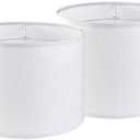 Set of 2 Pure White Linen Drum Lamp Shade 13" Top x 13" Bottom x 10" High (Spider) Contemporary Lamp Shades for Table Lamps & Bedside Lamps Replacement Lampshade - GO&SO - Assembly is Required