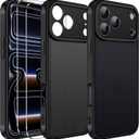ivoler 3-in-1 Case for iPhone 17 Pro 6.3" 2025 with 2 Pack Tempered Glass Screen Protector [Military Grade Protection], Frosted Translucent Back for iPhone 17 Pro Cover- Black