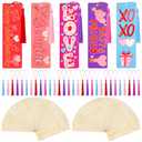 100 Pcs Valentine's Day Wood Bookmarks Bulk DIY Crafts Kit, 50 Set Blank Valentine Hearts Coloring Bookmarks with Tassel for Classroom Gifts Exchange Activity Reading Party Favor Reward Goodie Fillers