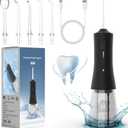 Water Flosser Cordless Rechargeable, 265ML Oral Irrigator with 4 Modes & 6 Nozzles, IPX7 Waterproof, 60-Day Battery, Portable Travel Electric Dental Flosser for Teeth Cleaning and Gum Care, W1