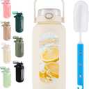 SIEROZUR 64oz Glass Water Bottle with Straw and Handle Lid Half Gallon Motivational Glass Bottle with Silicone Sleeve and Time Marker Large Reusable Sports Water Jug for Gym Home Workout (White)