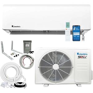 Klimaire 12,000 BTU 20.8 SEER2 Ductless Mini-Split Inverter Air Conditioner Heat Pump System with All-Inclusive 16' Installation Kit, Wall Bracket, Electrical Disconnect -Tight Whip (115V)