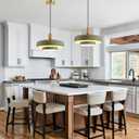 Olive Green Industrial Pendant Light Mid Century Chandelier Vintage 1-Light Hanging Fixture with Wood Accent 180cm Adjustable Cord E26 Base for Kitchen Island Bar Dining Room