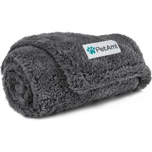 PetAmi Fluffy Waterproof Dog Blanket for Medium Dogs, Soft Warm Pet Sherpa Throw Pee Proof Couch Cover, Reversible Cat Puppy Bed Blanket Sofa Protector, Plush Washable Pad (Grey, 29x40)