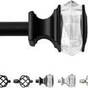Black Curtain Rod Adjustable 30" to 48" for Kitchen Window, Single Decorative 3/4 Inh Diameter Metal Curtain Rod with Brackets, Square Finials, 1 Set