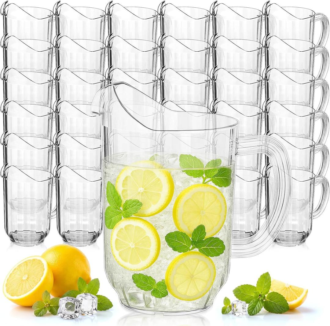 Tessco 36 Pcs Plastic Pitchers 60 Oz Clear Water Beer Jug Large,Classic