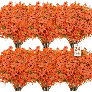 SHareconn 24 Bundles Artificial Fall Flowers for Outdoors Decoration, UV Resistant Silk Eucalyptus Lavender Faux Autumn Fake Plants for Outside Indoor Garden Yard Porch Home Decor, Autumn Colours