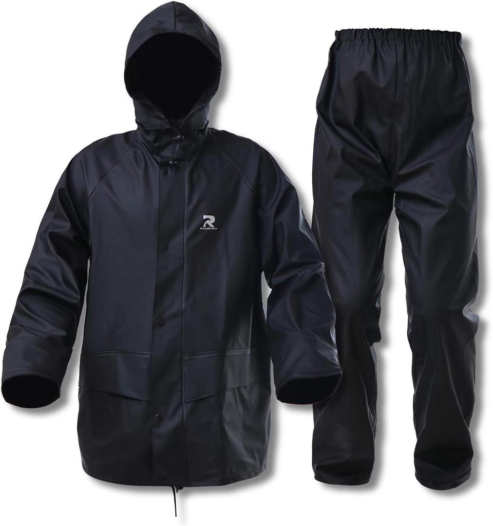 RainRider Rain Suits for Men Waterproof Rain Jacket Coat Pants Heavy Duty Women Fishing Rain Gear Workwear