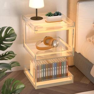 Acrylic Side Table Modern Side Table Clear Nightstand Assembly Required Storage Table for Living Room Bedroom
