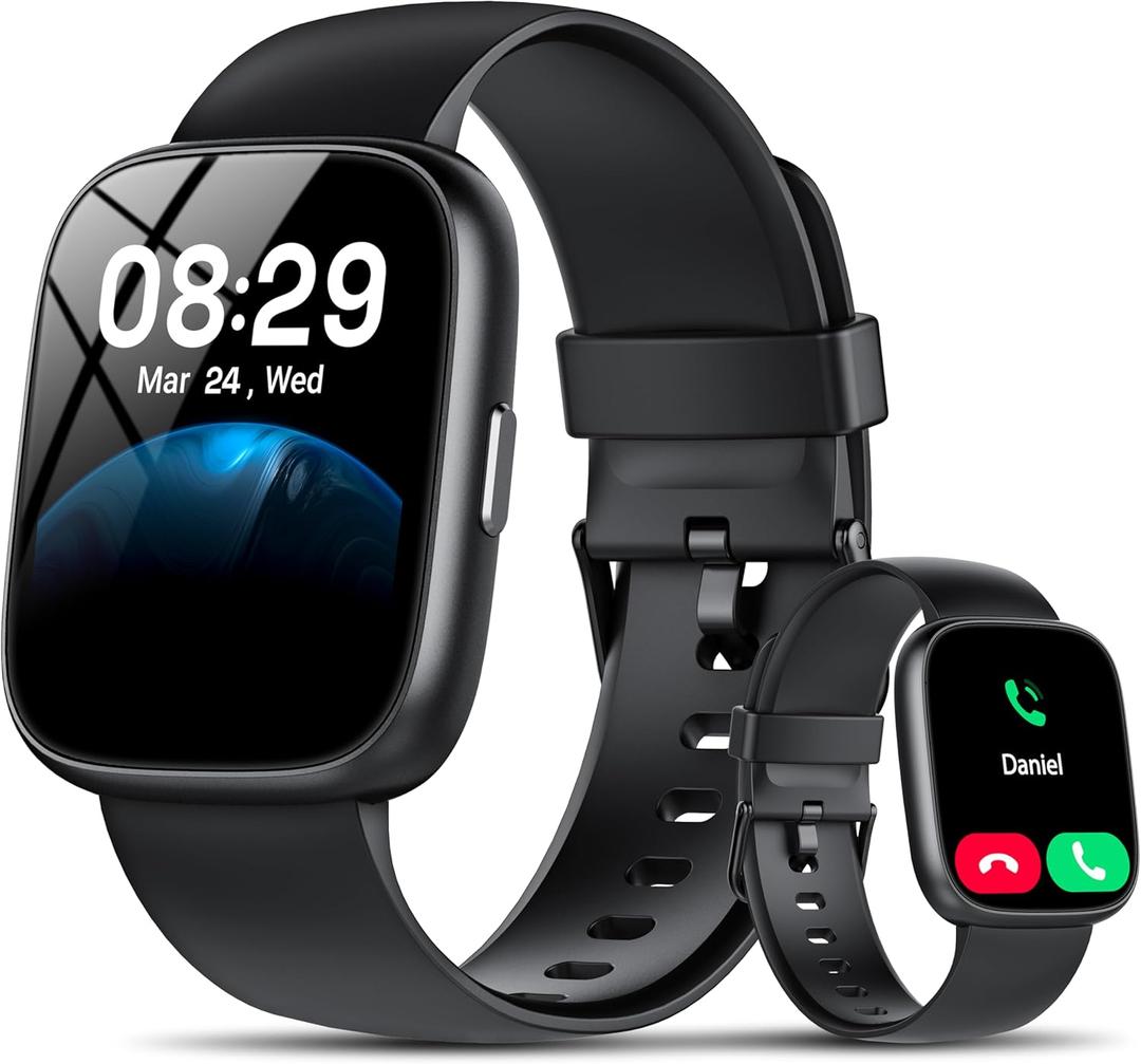 Smart Watch with Alexa Built-in, 1.83" HD Fitness Tracker for Men Women, Bluetooth Calls/Notifications, IP68 Waterproof, 120+ Sports Modes, 24/7 Heart Rate and Sleep Tracking for IOS Android (Black)