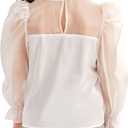 WDIRARA Girl's Bow Front Cute Long Sleeve Blouse Mock Neck Shirt Ruffle Mesh Casual Top Tee White 6 Years
