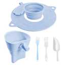 6-Pack Mess Free Flour Funnel Set—Silicone Collapsible Pouring Shield Attachment for KitchenAid Stand Mixer (4.5-5 Qt)—Fits Stainless, Glass&Ceramic Bowls—Incl. Flour Scoop, Scraper, Brush(Blue)