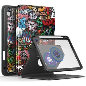 Rotating Case for iPad(A16) 11th Generation 11 Inch 2025/10th Generation 10.9 inch 2022 Cover with Pencil Holder - 360 Degree Rotating Multi-Angle Viewing Protective Stand Cover,Graffiti