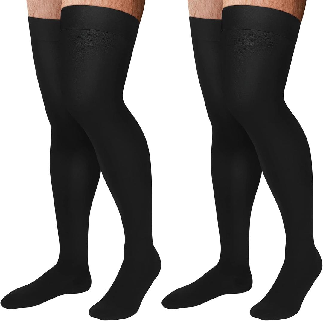 Supervitae 2 Pairs Thigh High 30-40 mmHg Compression Socks for Men & Women Extra Firm Closed Toe Thigh High Compression Socks for Swelling Edema Men and Women (XL)