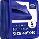 RAINDEWAY LargeTarps 40x40 Feet 5 Mil Blue Waterproof Multipurpose Tarp, 40'×40'-Finished Size