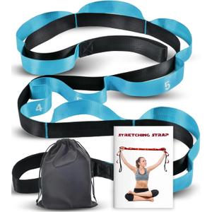 Stretching Strap with 10 Loops-Yoga Strap for Physical Therapy,Home Workout,Pilate & Flexibility Training,Non Elastic Exercise Stretch Band for Hamstring,Leg Stretcher Belt,Flexibility Fascia (Blue)