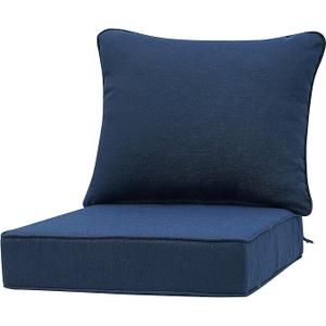 Deep Seat Patio Cushions Set 19 x 19 Inch,Olefin Fabric Outdoor Seat Cushion,Patio Furniture Cushions with Removable Cover,Rain-Proof and Fade Resistant Deep Seat Bottom & Back Cushion,1set, Midnight