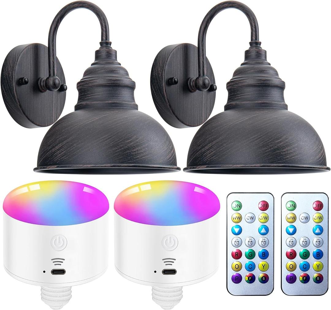 Battery Operated Wall Sconce Set of 2, Wireless Wall Lights with 10000mAh Dimmable Bulbs and Remote, 10 Colors Rechargeable Wall Lamps for Bedroom Living Room Hallway Decor (Rust)