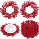Christmas Placemats Set of 4 Round Red Berry Place Mats 16 Inch Artificial Berry Wreath Placemats Artificial Xmas Thermal Insulation Dining Table Mat for Xmas Winter Party Dining Decorations