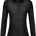 Women's Button Down Shirts Long Sleeve Dress Shirts Collared Fitted Work Office Blouse Tops Wrinkle Free (X-Large, Black)