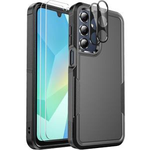 for Samsung Galaxy A16 5G Phone Case, [Military Grade Drop Protection] [Glass Screen Protector + Camera Lens Protector] Non-Slip Shockproof case (Black)
