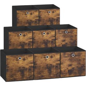 SONGMICS Storage Cubes, Set of 8 Storage Bins, Foldable Fabric Storage Boxes, 10.2 x 10.2 x 11 Inches, Fit Cube Storage Unit, for Clothes, Bedroom, Living Room, Rustic Brown and Ink Black URFB826B01