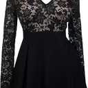 eVogues Plus Size Lace Overlay Romper Dress S, Black