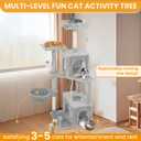 54 Inch Multi-Level Cat Tree Tower with Hammock, Condos & Scratching Posts, Large Cat Furniture for Indoor Cats with Pompoms, Light Grey