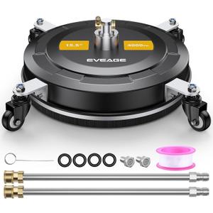 EVEAGE 15.5" Pressure Washer Surface Cleaner with 4Wheels, Stainless Steel Power Washer Accessory for Driveways Patios Cleaning, 1/4" Quick Connector & 2Extension Wand Attachments (15.5 in-Black)