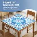 Yomisex Blue and Teal Floral Mahjong Mat 31.5 x 31.5 Inch, Mediterranean Mandala Flower Non-Slip Noise Reduction Mahjong Table Mat for American Mah Jong Poker Card Board Games Dominoes