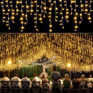 66ft Icicle Lights for Outside - 640 LED Christmas Lights Outdoor with 120 Drops 8 Modes, Plug in Twinkle Light Outside for Holiday Wedding Party Tree Room Indoor Thanksgiving Decoration, Warm White