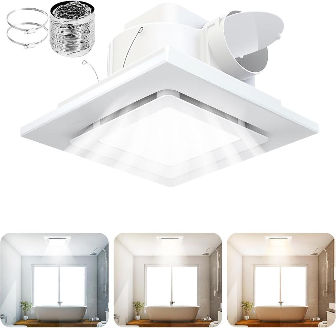 Exhaust Fan with Light, 12 inches Square Ceiling Mount Quiet Exhaust Fan with 12W 4000/5000/6000K Adjustable LED Light Combo, 1.0 Sones Low Quiet Ventilation Vents 110-220V for Office Hotel Home Bath