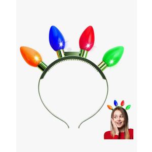 JOYIN 1 Pack Christmas Headband LED Light Bulb Flashing Headband with 4 Colorful LED Bulbs for Adults Kids Accessories Christmas Party Favors Xmas Party Supplies, Pack of 10