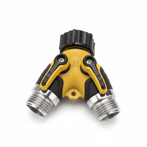 2WAYZ Dual Outlet Water Hose Splitter - Heavy-Duty Brass Y Connector, 360 Rotation, Easy Installation, Leak-Proof Design with Spigot Extender - Ideal for Garden, Washing Machines, Outdoor Faucets