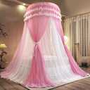 Dreamy Bed Canopy for Girls, Princess Canopy Curtains Double Layer Sheer Mesh, Adults Canopies Netting Room Decor Tent Mosquito Net for Queen King Bed (Double Layer-Peach Pink)