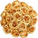JUSTOYOU 10 PCS Artificial Roses Flowers, Realistic Blossom Roses, Real Touch Silk Rose, Single Fake Flower Long Stem Bouquets for Home Wedding Party Decoration (10Pcs, Gold)