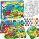 4 Pack Paint by Numbers for Kids Ages 6-8 8-12, Pre-Drawn Canvas Painting Kit with 12 Acrylic Paints & 8 Brushes, DIY Canvas Art Kits for Kids Painting Activities, Classroom Crafts, Wall Decor