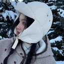 2 x Women Winter-Warm Down-Trapper-Caps Cold-Weather Earflap-Hats Inner-Caps Puffy-Lightweight Balaclava-Caps Medium (Beige)