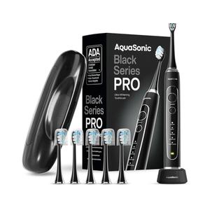 Aquasonic Black Series Ultra Whitening Toothbrush – ADA Accepted Electric Toothbrush 8 Brush Heads & Travel Case – 40,000 VPM Electric Motor & Wireless Charging  4 Modes w Smart Timer