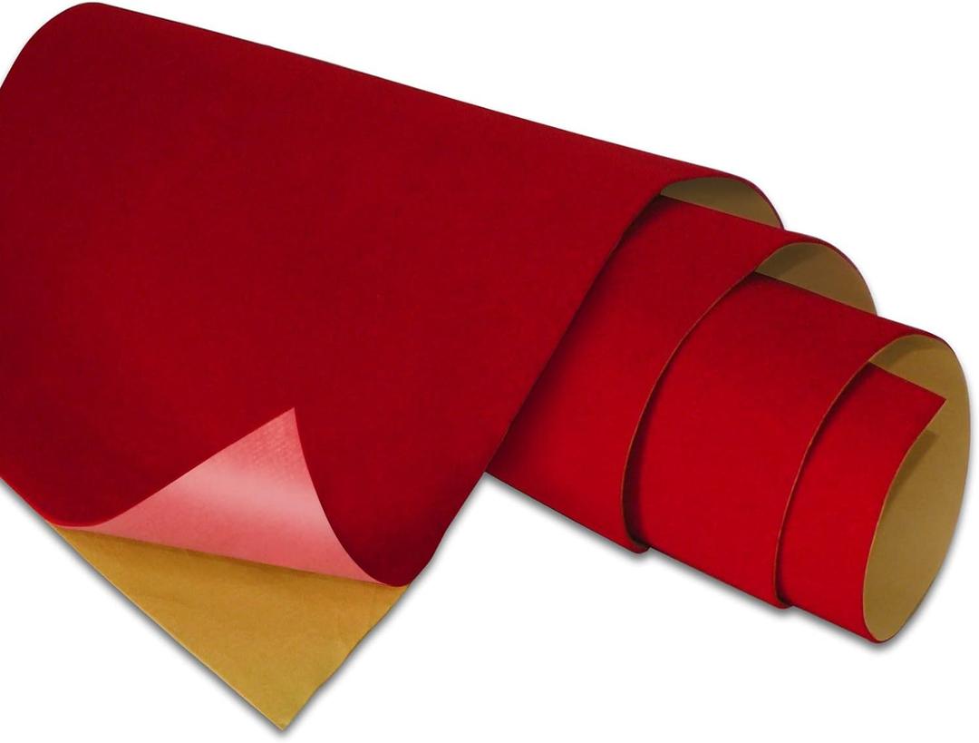COLOURFUL US Red Self Adhesive Velvet Fabric Sticky Felt Sheets for Art & Crafts, Jewelry Box, Drawer Liners- 2PCS x (17.3 inch x 39.3 inch)