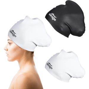 Swim Cap Long Hair 2 Pack Swimming Caps for Women Silicone Swim Caps Keep Hair Dry Waterproof Comfortable Flexible Durable Bathing Cap Tear-Proof Design Large Women Adult Swimming Cap 10+ Years Girls (Black & White)