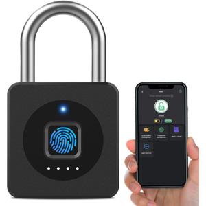 eLinkSmart Fingerprint Gym Locker Lock, Keyless Biometric Padlock, Weatherproof Electronic Digital Smart Combo Pad Lock for Outdoor Fence Gate Storage Helmet Ski Pool Shed (Black, with Cable)