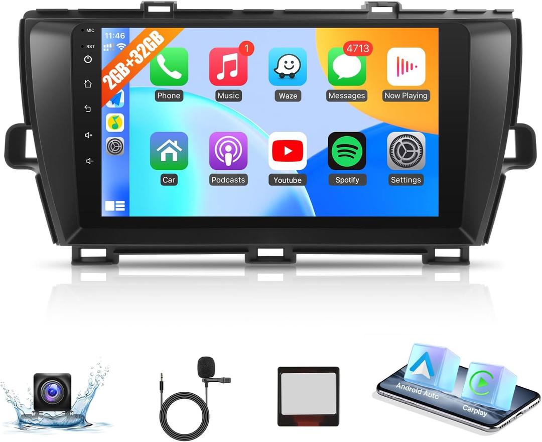Naifay Android Car Radio for Toyota Prius 2010-2015 (Fit J.B.L Version), 2+32G 9inch IPS Touch Screen for Toyota Prius Head Unit with Carplay Android Auto Bluetooth FM GPS WiFi SWC Camera+Can Bus