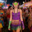 8Pcs Mardi Gras Outfit Accessories Set for Women Mardi Gras Costumes Tassel Sequins Fringe Skirt Beads Necklace Earrings Mask Fishnet Gloves Bracelet Purple