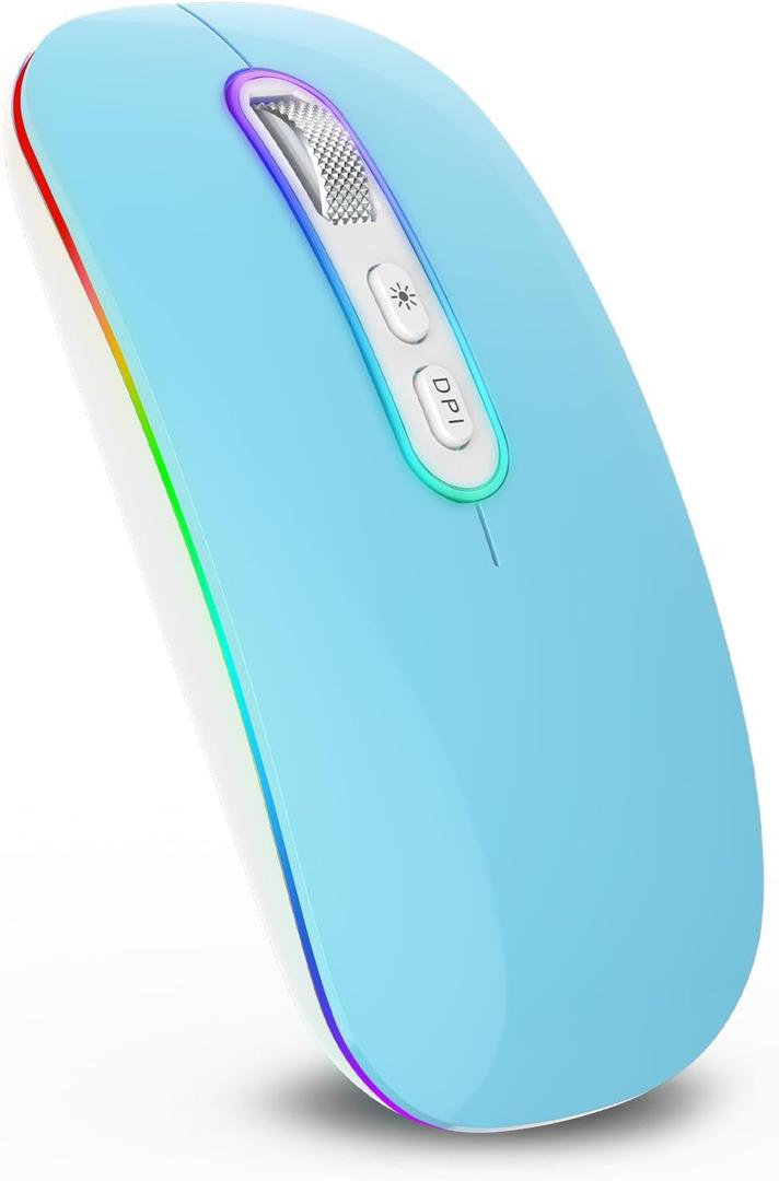 cimetech Wireless Mouse for Laptop Rechargeable, Portable Computer Mice for Business Travel, Silent LED Mouses Inalambrico Optical with Nano Receiver, Plug and Play for iPad MacBook air PC (BT5.1 & 2.4G-Blue)