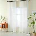 Non-See-Through White Sheer Pinch Pleated Curtains 102 Inches Long 2 Panel Set, Privacy Semi Sheer Window Treatments Light Filtering Window Curtains Drapes for Bedroom Living Room, 50Wx102L