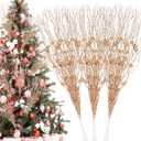 Palonu 26Pcs Rose Gold Artificial Glitter Berry Stems 17 Inch Fake Berry Branch Picks Decorative Glitter Sticks Twigs Christmas Tree Ornaments for DIY Xmas Wreath Vase Holiday Home Dcor